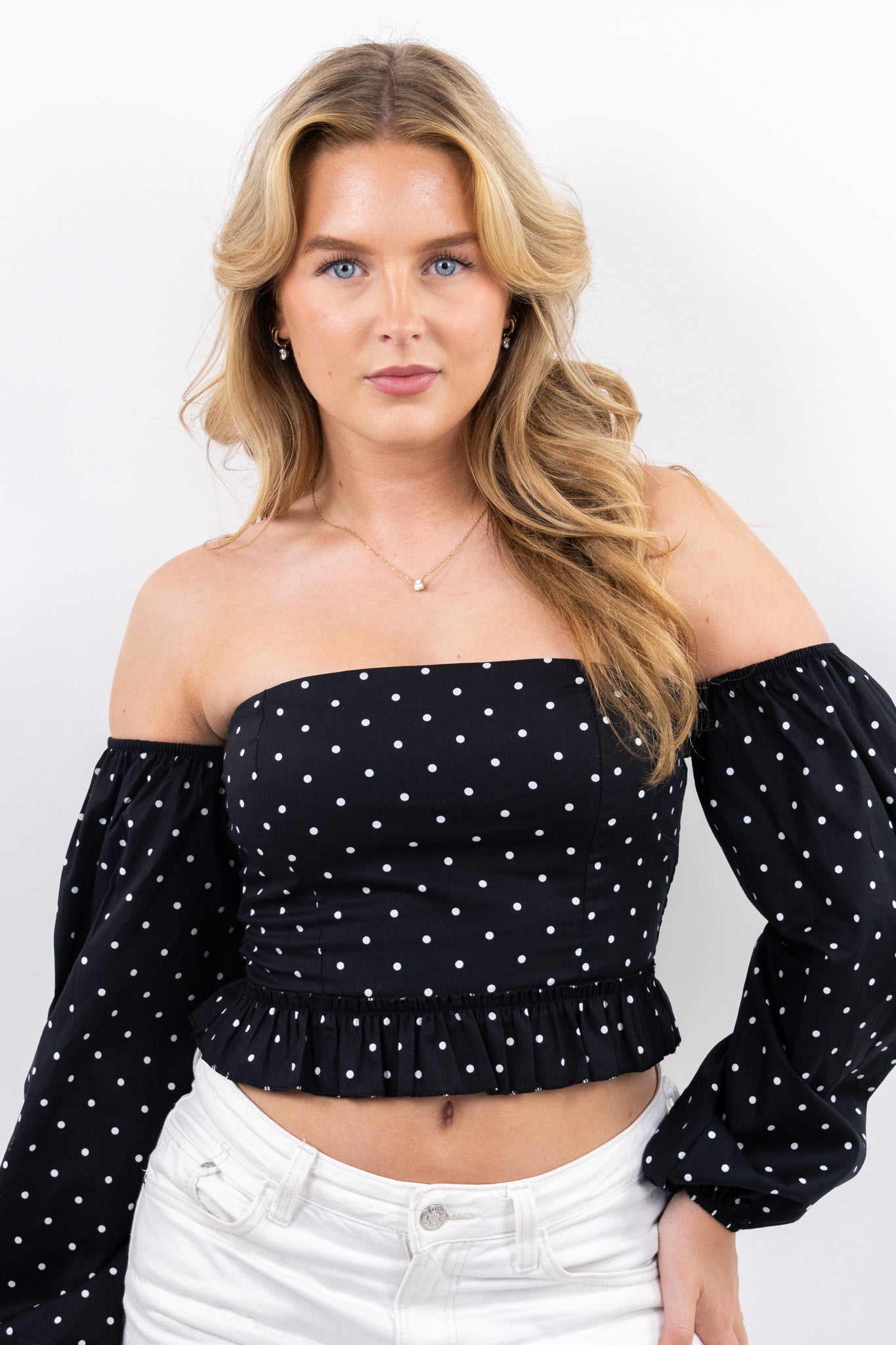 Dots off shoulder top